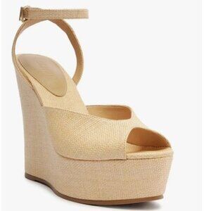 Schutz Women's Size 11 Neith‎ Straw Wedge Strappy Sandal Platform Heels Natural